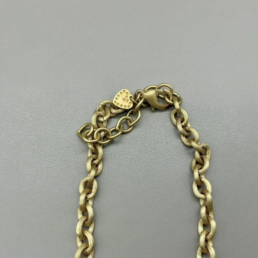Necklace Womens Gold Tone Crystal Station Textured Link Chain Jewelry 30 Inches